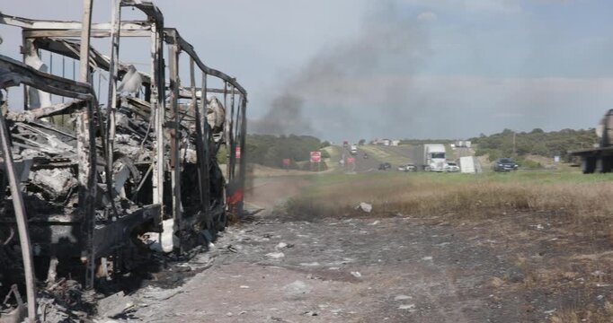 Car Hauler Burnt on the Side of Interstate 40 in NM
