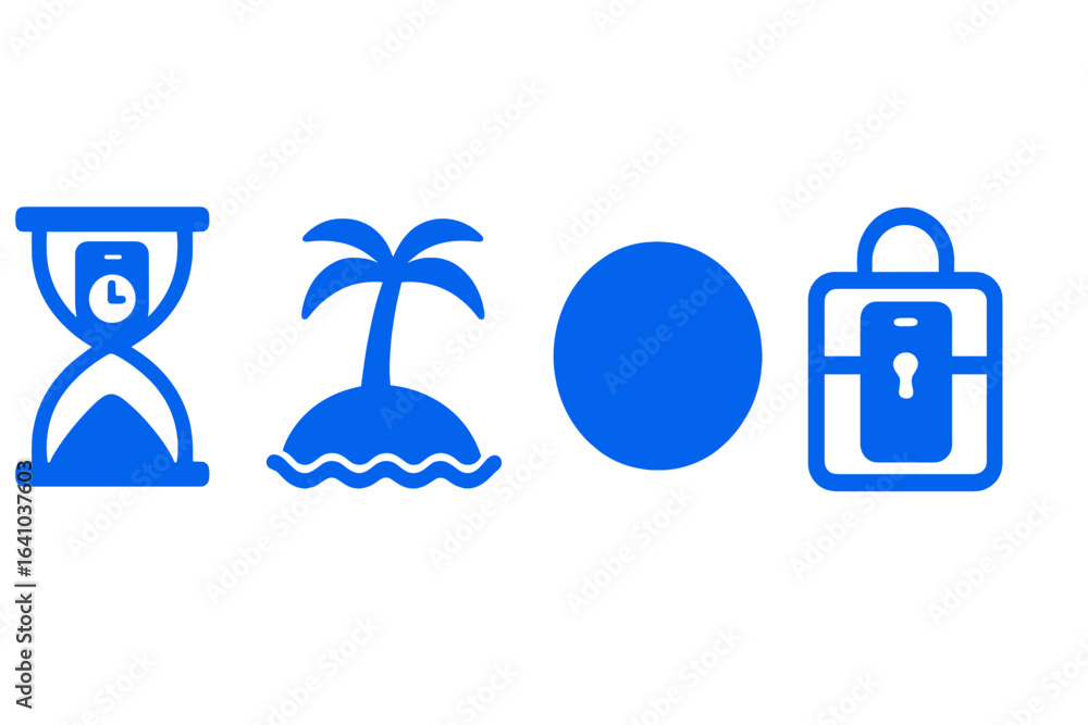 Poster symbols representing time, relaxation, and security on a clean background for visual communication