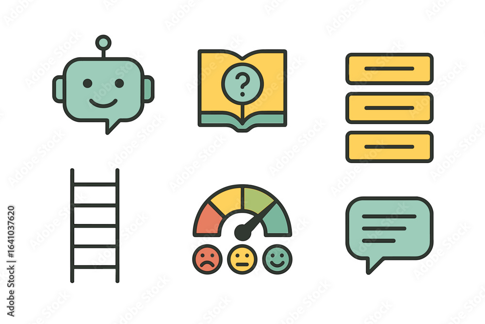 Poster conceptual elements depicting artificial intelligence, learning, and feedback in a digital environme