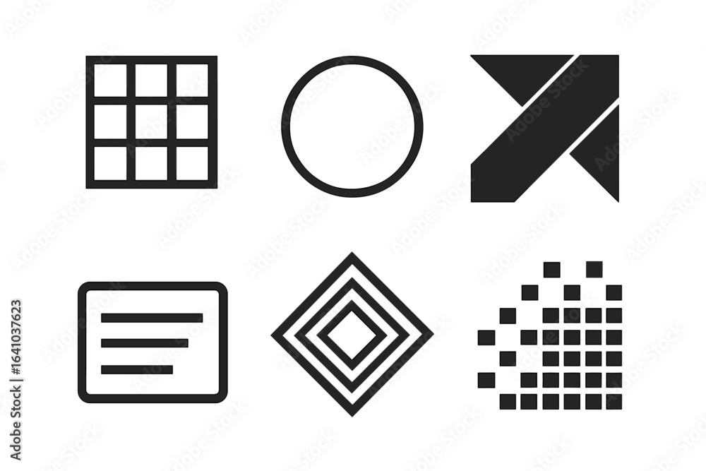 Poster various geometric shapes and patterns in black and white design elements suitable for digital applic