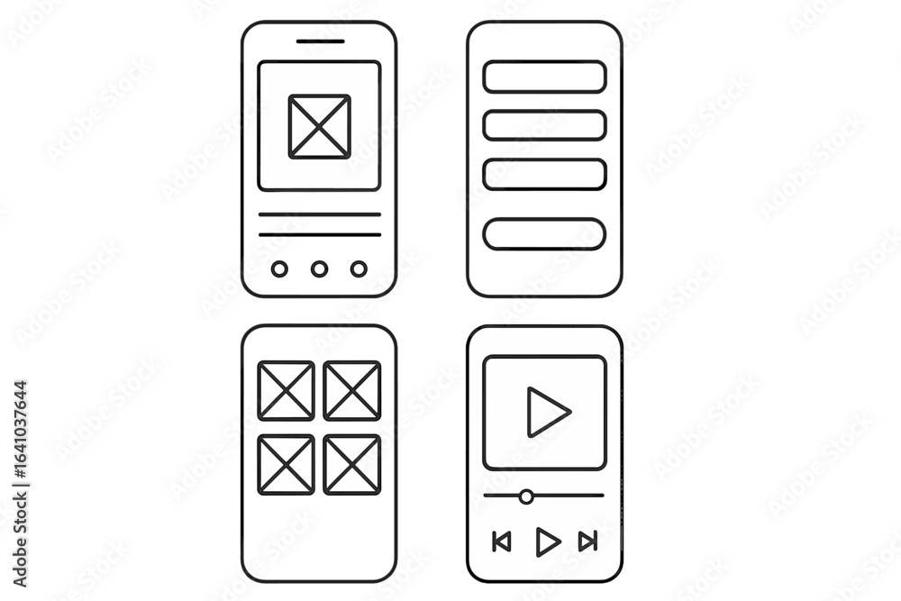Poster various smartphone user interface designs showcasing layout options for different applications and f