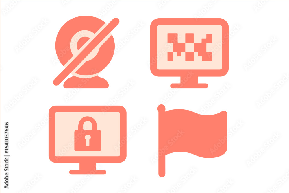 Poster icons representing digital security and internet privacy concepts with vibrant colors and simple des