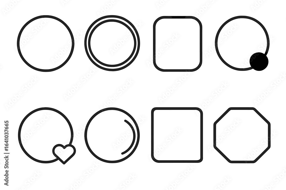 Poster geometric shapes displayed in various forms including circles, squares, and octagons in a minimalist