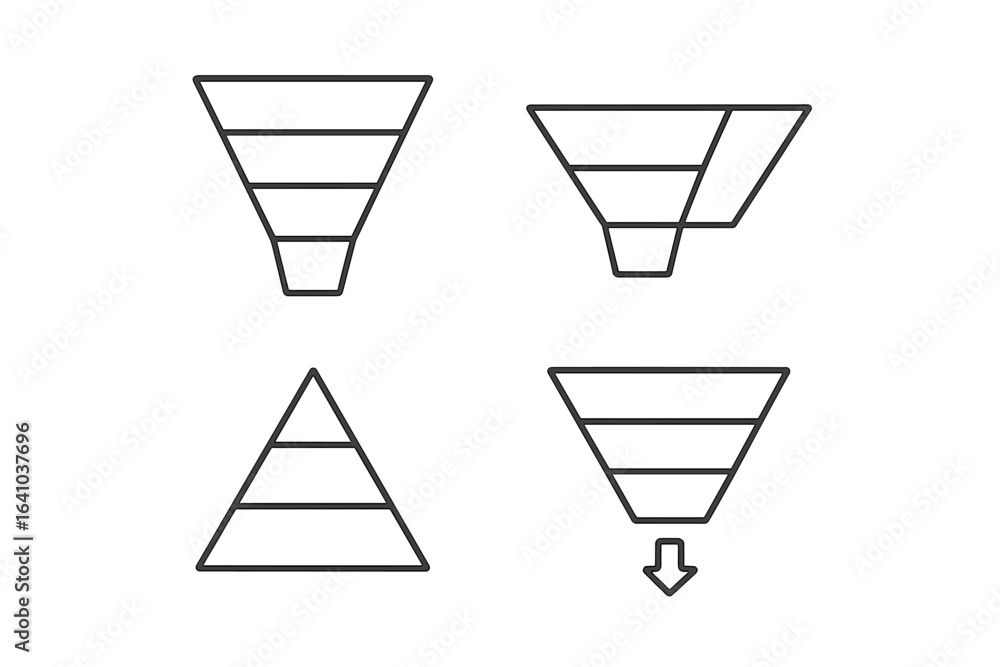 Poster various funnel designs with minimalist lines in a professional layout used for presentations and dia