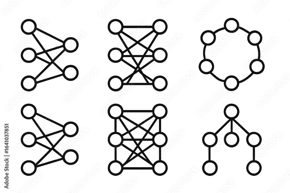Poster graphs in various structures demonstrating connections in mathematical theory and network analysis
