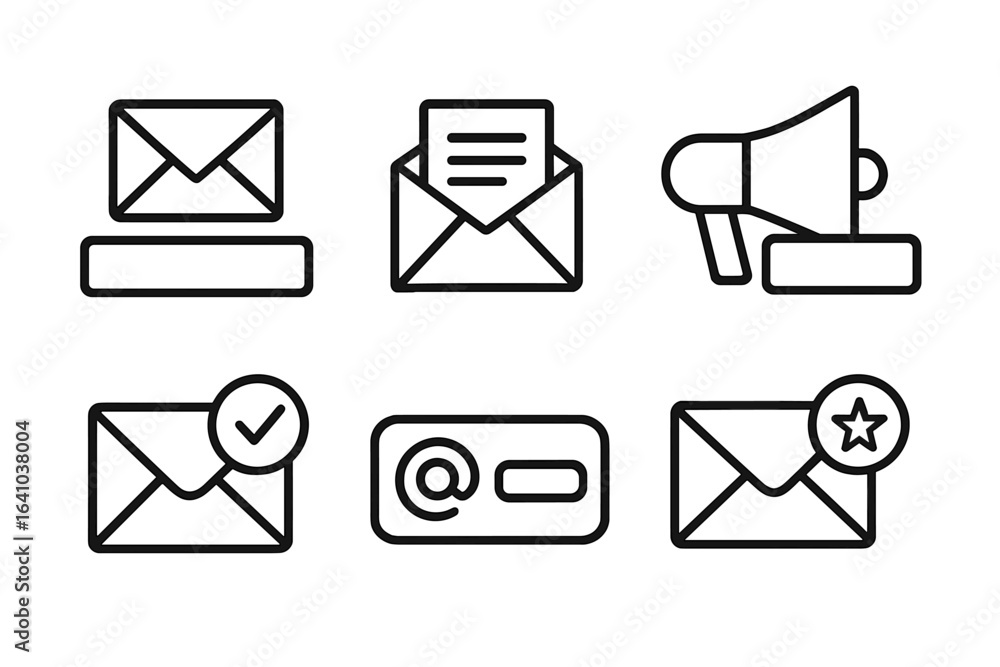 Poster line art icons representing communication methods such as email and announcements in a modern design