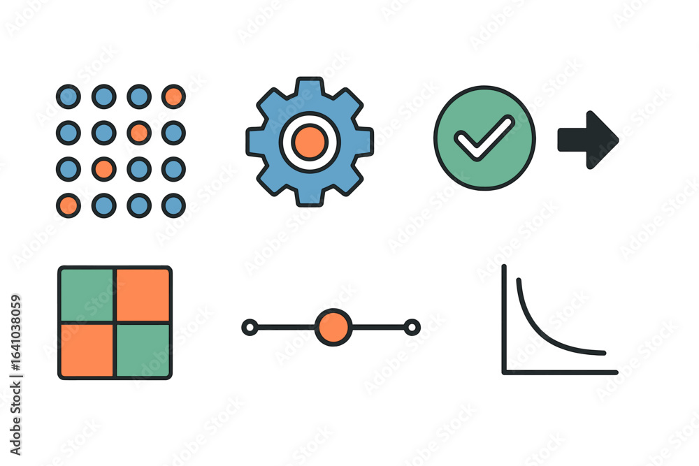 Aufkleber visual representation of various abstract concepts using geometric shapes and symbols in a minimalis