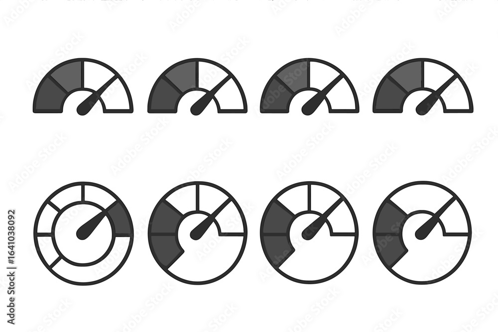 Poster visual representation of speedometers showing various levels of performance in a minimalist design l