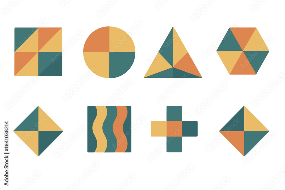 Poster geometric shapes arranged in a vibrant and artistic display showcasing various colors and forms