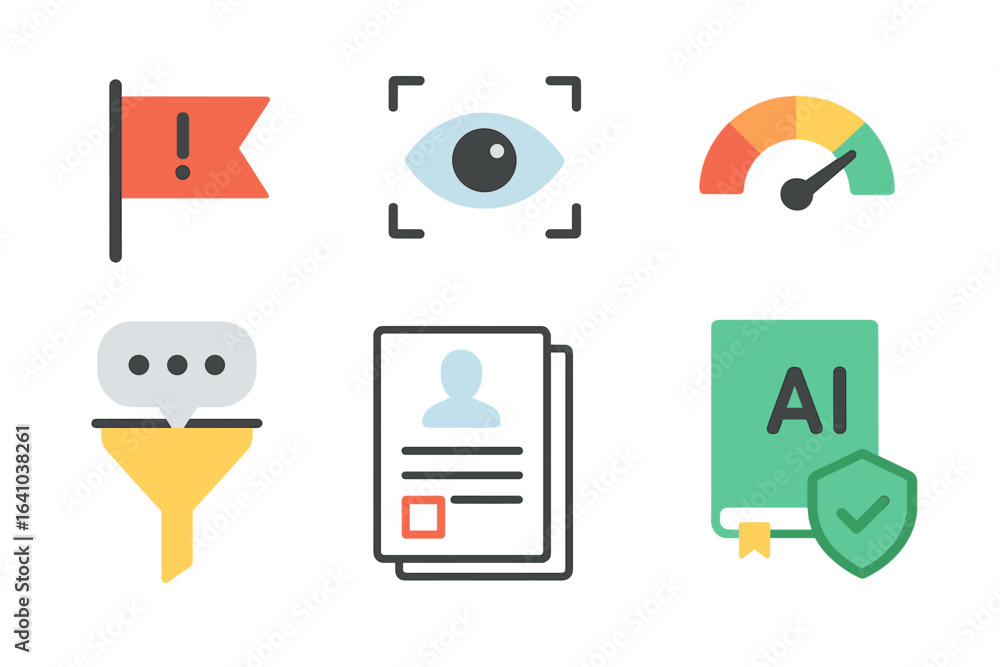 Poster visual elements representing risk management, monitoring, and artificial intelligence in a modern di