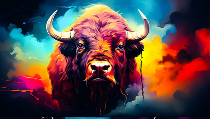 Colorful painting of a wild buffalo

