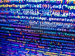 Web Design Business Concept. (Code is my own property there is no risk of copyright violations). Writing program code on computer. Programming on monitor background