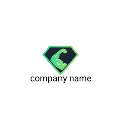 The logo features a green diamond-shaped shield design against a dark background. It features a green illustration of arm muscles, emphasizing strength and vitality.