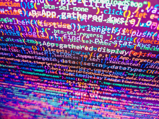 The word 'Security Breach' mixed in a random minified javascript code with syntax highlighting. Javascript code in bracket software