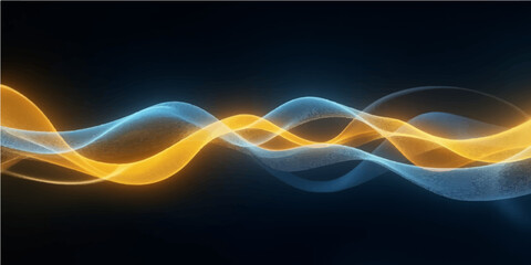 Dynamic light lines flow in a fractal blue wave, creating an abstract smoke pattern on a dark background