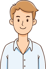 Smiling young man with light brown hair, wearing a light blue collared shirt.