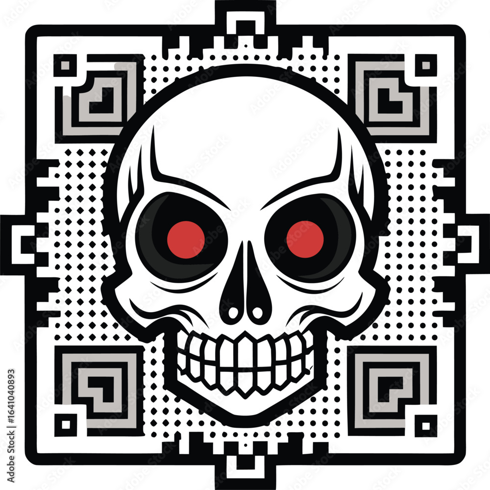 Poster halloween qr code skull qr code design vector