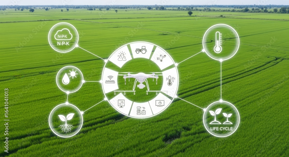 Poster smart agriculture technology: drone application in precision farming with field monitoring and crop 