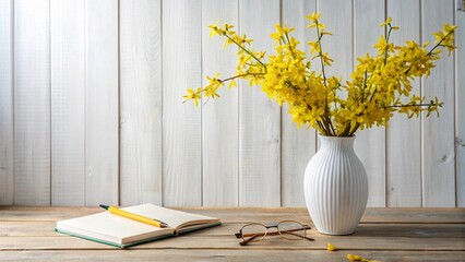 A beautiful bouquet of yellow daisies and daffodils in a glass vase on a table, showcasing the beauty of spring flowers in a lovely floral arrangement
