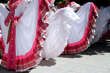 Dancers dancing and wearing one of the traditional folk costume from Mexico