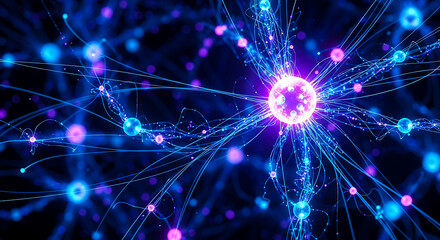 Obraz premium Abstract neural network with glowing connections and central node