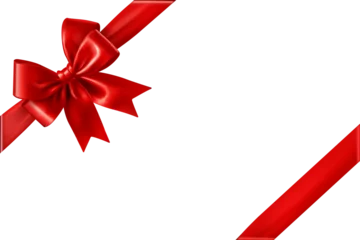 Shiny red ribbon with bow in corner isolated on white background. © makstorm
