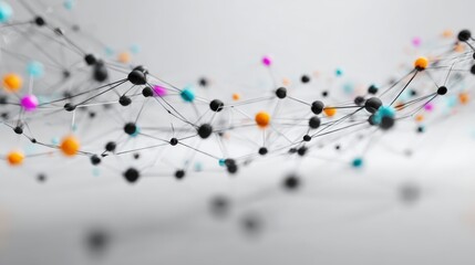 Abstract Network Visualization: Interconnected Nodes with Dynamic Colors for Data Representation and Technological Innovation