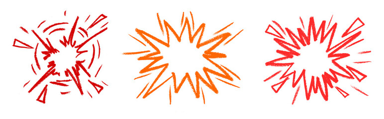 Cartoon Boom Explosion Crayon Chalk Drawing PNG Transparent Set © Grunge Designs