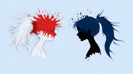 Naklejka premium Two people connected by a red thread