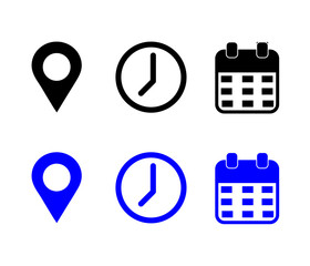 Event icon set: location date and calendar
