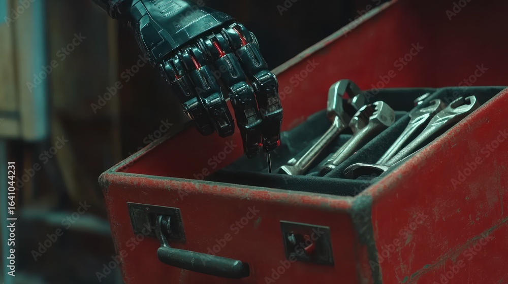 Poster Robotic hand retrieving tools from toolbox