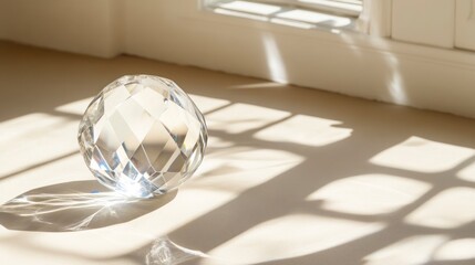 Crystal orb in sunlight casts intricate shadows