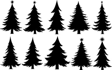 pine, tree, silhouette, evergreen, forest, nature,  vector bundle graphics