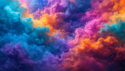 Fototapeta premium Digital artwork of colorful clouds including deep blues, bright oranges, rich purples, and radiant yellows.
