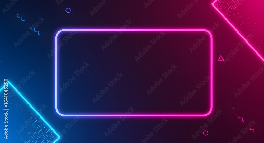 Poster abstract neon frame with geometric shapes and pink and blue gradient background design element for y