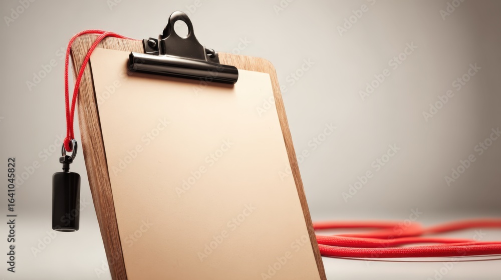 Poster clipboard with blank paper on plain background offering copy space for business notes
