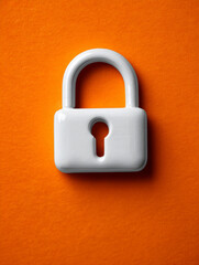 Fototapeta premium White padlock on vibrant orange background