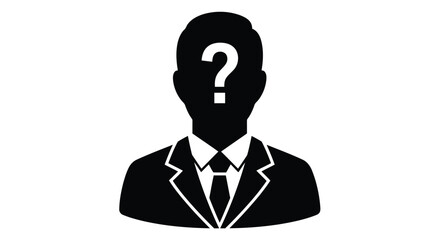 Vector illustration of silhouette of a man with a question mark isolated on white background