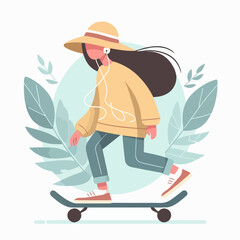 flat illustration of a person playing skateboard