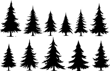 Obraz premium Christmas Tree Silhouette Vector Bundle