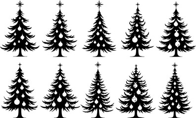 Obraz premium Christmas Tree Silhouette Vector Bundle