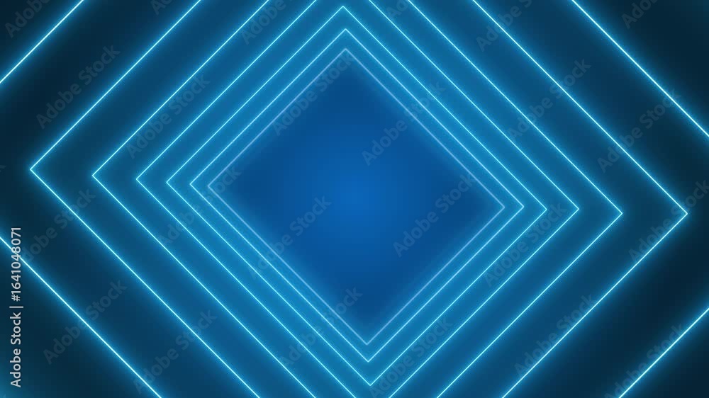 Poster video animation of abstract glowing motion design with blue neon cubes - abstract background - seaml