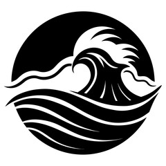 Waves or Ocean Line vector clean black silhouette design white background