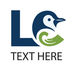 LC letter with penguin logo design illustration 
