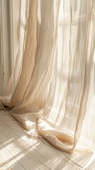 Flowing Linen Curtains with Soft Light and Delicate Texture in Warm Natural Hues