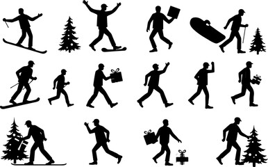 Obraz premium Winter Activities Silhouettes vector bundle