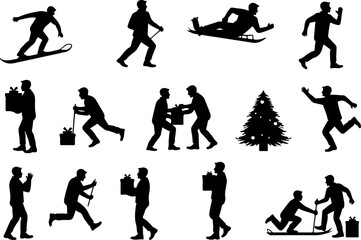 Winter Activities Silhouettes vector bundle