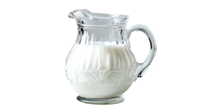 Fresh Creamy Milk in Elegant Glass Pitcher on Isolated Background Perfect for Culinary and Dairy Themes