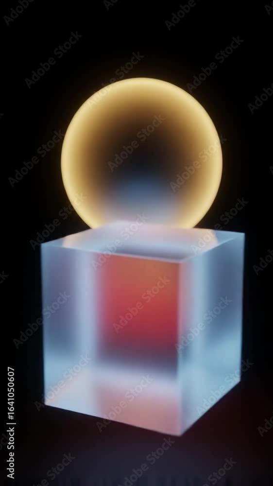 Poster glowing sphere cube and pyramid arrangement on black background minimalist design and modern geometr