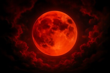 Fototapeta premium High-resolution digital artwork of a glowing red moon set against a starry night sky, capturing a sci-fi atmosphere.